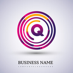 Letter Q vector logo symbol in the colorful circle thin line. Design for your business or company identity.
