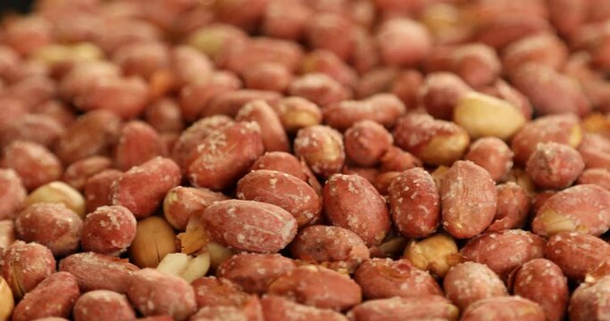Salted peanut rotating close up shot