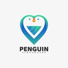 Vector Logo Illustration Penguin Gradient Colorful Style.