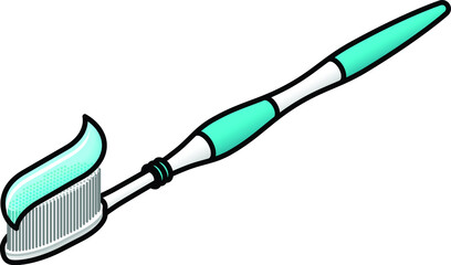 A teal toothbrush with a dollop of translucent teal toothpaste.