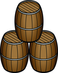 A stack of three wooden barrels.