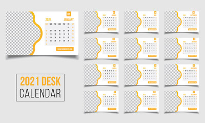 2021 Clean Desk Calendar Template,12 months included. Color orange.