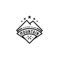 Hiking Club Mountain camp emblem templates logo Monoline Line Art. design element for logo  label  emblem  sign  badge. vector illustration
