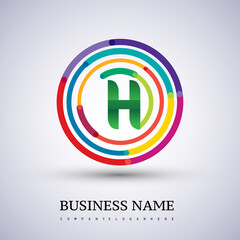 Letter H vector logo symbol in the colorful circle thin line. Design for your business or company identity.