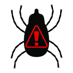 Black mite and red exclamation mark on white background, sign for design, vector illustration