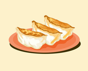 fried dumplinds on the dish, food vector illustration
