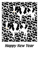 2021年丑年年賀状-親子のホルスタイン・乳牛柄背景