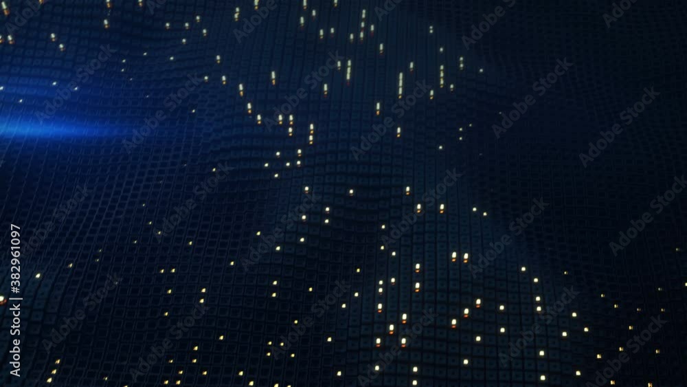 Poster blue cubes and yellow glowing columns. science fiction or futuristic technology concept. seamless lo