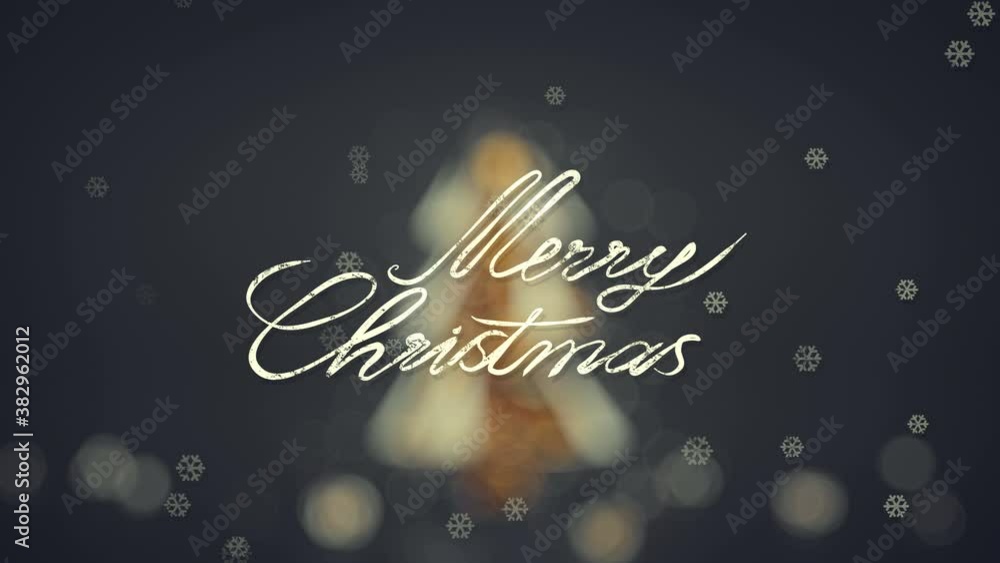 Aufkleber merry christmas and blurred tree on background. the last 10 seconds are loopable. 3d render animatio