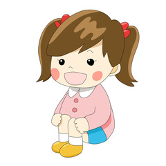 制服を着て座る女の子の園児