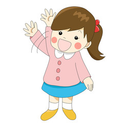 制服を着て手を振る女の子の園児
