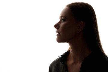 Face contouring. Aesthetic cosmetology. Plastic surgery. Skin rejuvenation. Profile woman...
