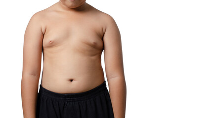 Fototapeta na wymiar Portrait of fat boy isolated on white background.healthy concept.
