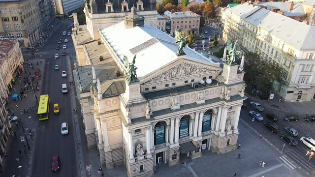 overhead top view of lviv opera building