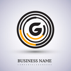 Letter G vector logo symbol in the circle thin line colored black and yellow. Design for your business or company identity.