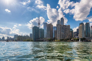 Skyline of Toronto City with CN Tower over Ontario Lake, Toronto, Ontario, Canada