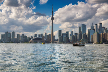 Skyline of Toronto City with CN Tower over Ontario Lake, Toronto, Ontario, Canada