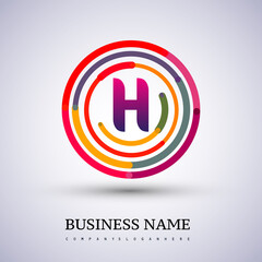 Letter H vector logo symbol in the colorful circle thin line. Design for your business or company identity.