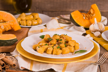 Pumpkin gnocchi with grated amaretti cookies.