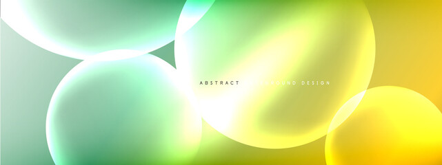 Vector abstract background liquid bubble circles on fluid gradient with shadows and light effects. Shiny design templates for text