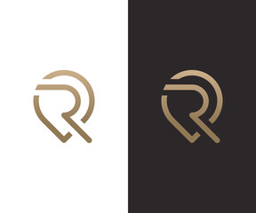 Abstract luxury Letter R and point, pin, local logo design template