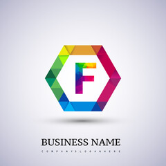 F letter colorful logo in the hexagonal. Vector design template elements for your application or company identity.entity.
