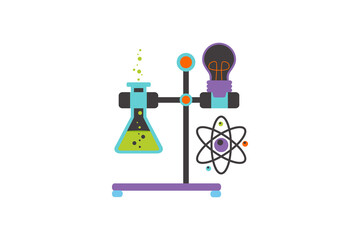 chemistry lab conical flask with chemical equipment vector design illustration