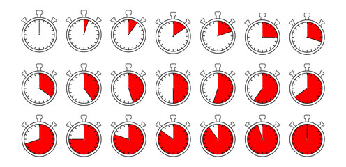 Set of timer icons. Kitchen timers. Countdown symbols. Stopwatch timers