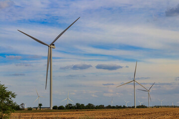 Wind turbines in a field. Renewable energy