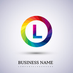L letter colorful logo polygonal style isolated in the circle shape. Vector design template elements for your application or company identity.