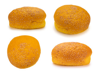 Yellow burger bread isolated on white.