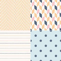 Vector set of modern repeated geometric textile vector background in pastel light colors. Abstract seamless pattern for home interior, fabric design