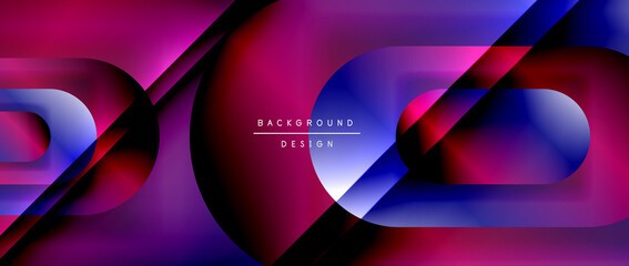 Vector geometric abstract background with lines and modern forms. Fluid gradient with abstract round shapes and shadow and light effects