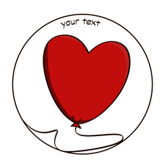 red ball-heart with an inscription. Valentine's day. birthday. icon for social networks or logo. greeting card. vintage style