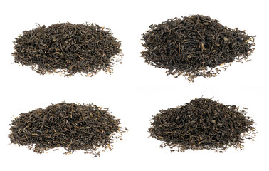 Dried tea leaves isolated on white background texture