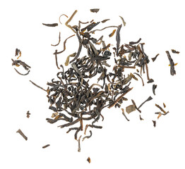Dried tea leaves isolated on white background texture