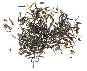 Dried tea leaves isolated on white background texture