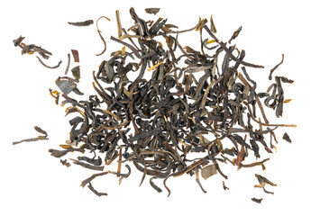 Dried tea leaves isolated on white background texture