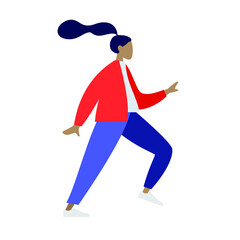 A young girl is running in hurry, colorful human illustrations on white background, woman illustration