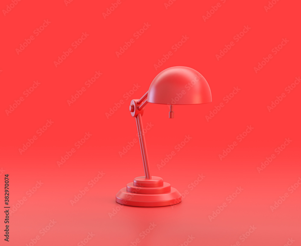 Poster monochrome single color red 3d icon, three table lamps in red background,single color, 3d rendering