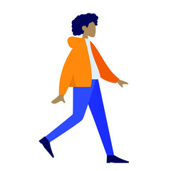 A young girl is walking, colorful human illustrations on white background, woman illustration