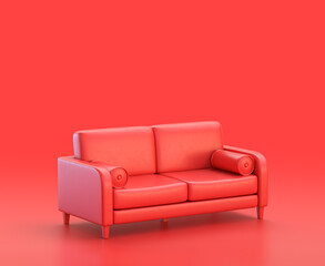 monochrome sofa single color red 3d Icon, in red background,single color, 3d rendering