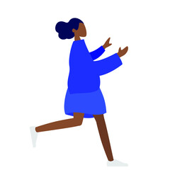 A young girl is running in hurry, colorful human illustrations on white background, woman illustration