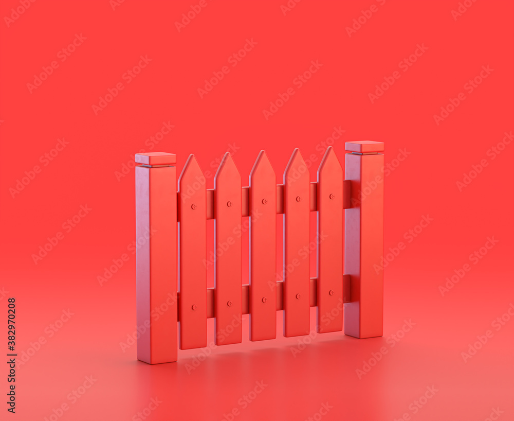 Poster monochrome part of fance, single color red 3d icon, in red background,single color, 3d rendering