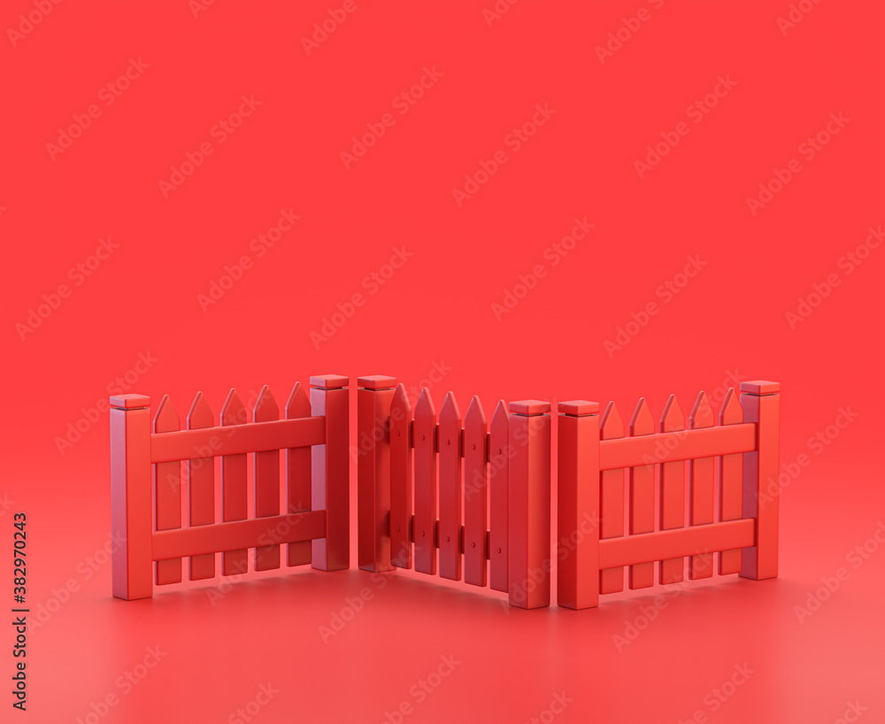 Aufkleber monochrome single color red 3d icon, a zig-zag shaped fances in red background,single color, 3d rend