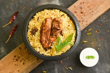 Arabic chicken Manthi or mandi  cooked meat, Basmati rice with Masala, spice. Kuzhimanthi or hot...