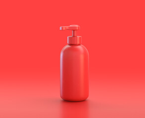 monochrome single red  color soap dispenser in red background,single color, 3d Icon, 3d rendering