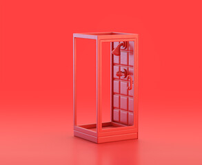 monochrome single red  color shower cabinet  in red background,single color, 3d Icon, 3d rendering
