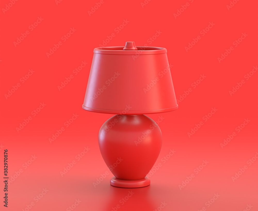 Poster monochrome single red color table lamp in red background,single color, 3d icon, 3d rendering