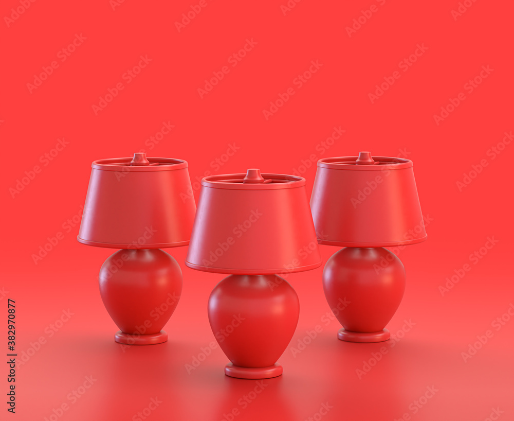 Poster monochrome single red color table lamp in red background,single color, 3d icon, 3d rendering
